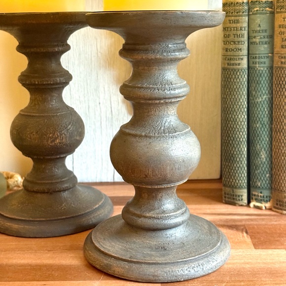 Cost Plus World Market Other - World Market Set/2 Sm Nolan Pillar Holder, Wood, Gray, 7”